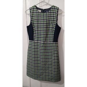 Hobbs london women 100% wool small size 6 Buffalo Plaid green blue sheath dress